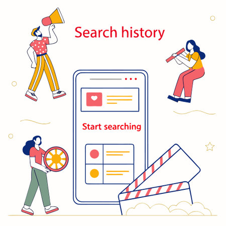 Search engine optimization concept with tiny people. Vector illustration in flat styleのイラスト素材