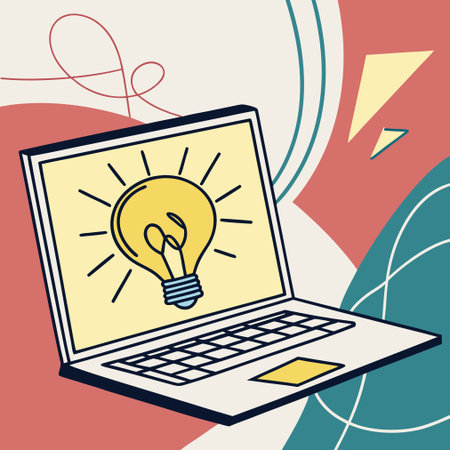 Laptop with light bulb on screen, idea concept, vector illustrationのイラスト素材