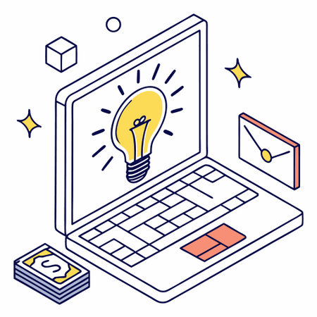 Laptop with lightbulb on screen. Isometric vector illustration.のイラスト素材