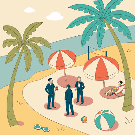 Business people on the beach. Vector illustration in flat cartoon style.のイラスト素材