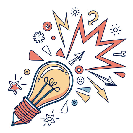 Lightbulb in doodle style. Hand drawn vector illustration.のイラスト素材