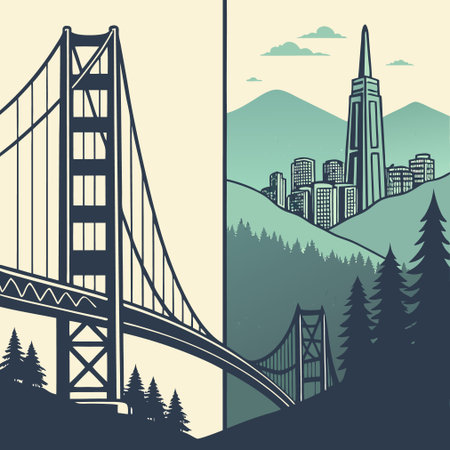 Golden Gate Bridge in San Francisco, USA. Vector illustration in retro styleのイラスト素材