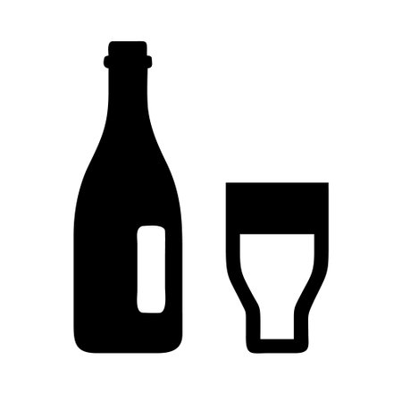 Wine bottle and glass icon. Vector illustration on white background.のイラスト素材