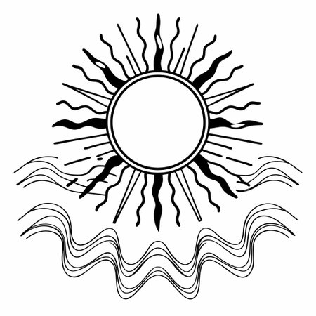 sun and waves icon over white background. black and white design. vector illustrationのイラスト素材