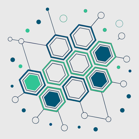 Abstract hexagon background with connected lines and dots. Vector illustration.のイラスト素材