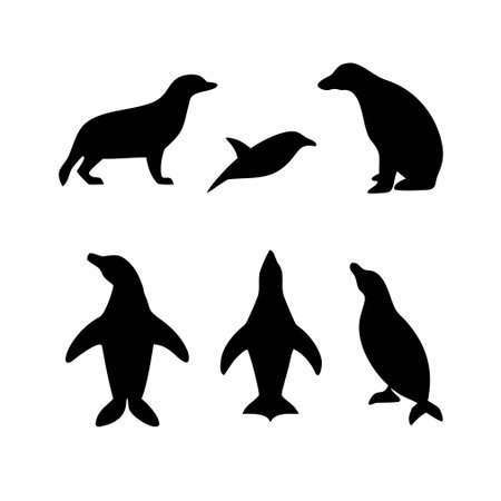 Set of penguins silhouettes on white background. Vector illustration.のイラスト素材