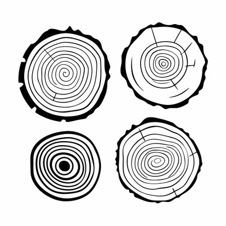 Tree rings on white background. Vector illustration in black and white.のイラスト素材