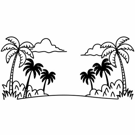 coconut palms trees summer time vacations vector illustration line style iconのイラスト素材