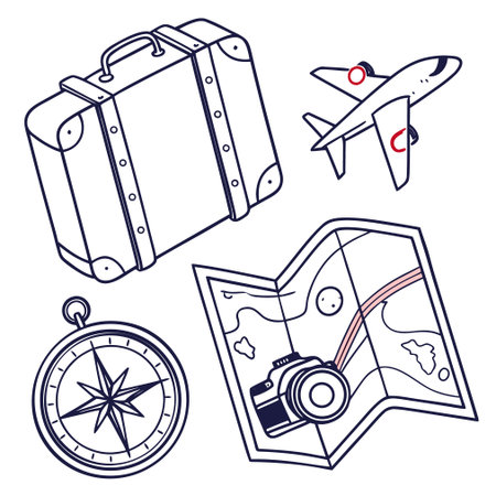 Set of travel icons. Vector illustration in doodle style.のイラスト素材