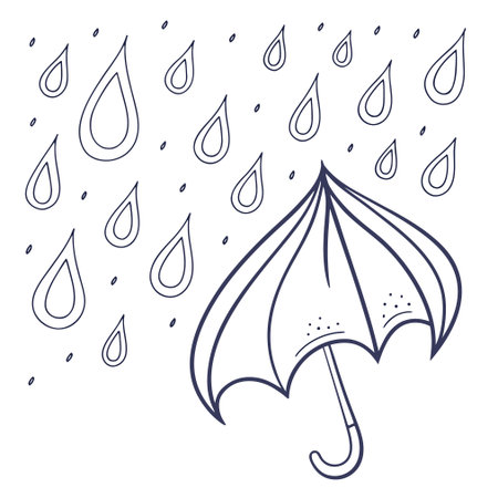 Umbrella with rain drops. Vector illustration in doodle style.のイラスト素材