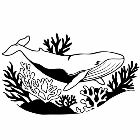Whale and corals on a white background. Vector illustration.のイラスト素材