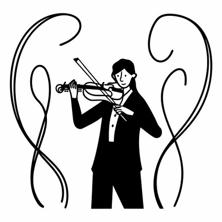 violinist playing the violin black and white vector illustration graphic designのイラスト素材