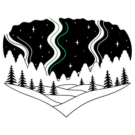 Night landscape with mountains, trees and stars. Vector illustration for your designのイラスト素材
