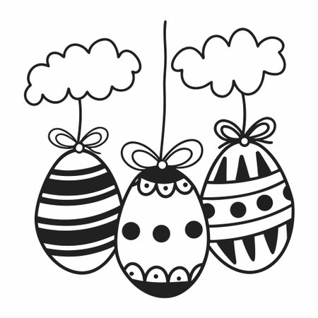 Easter eggs. Black and white vector illustration in doodle style.のイラスト素材