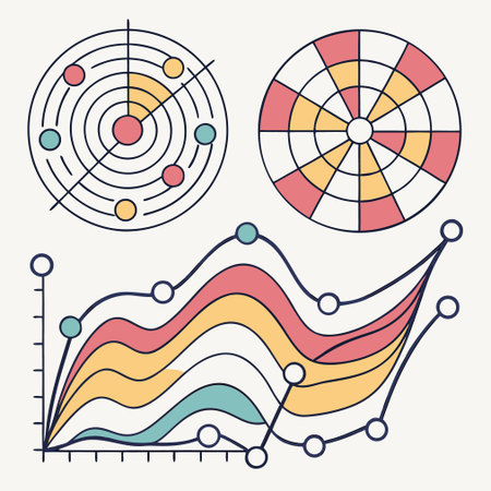 Set of line graphs, diagrams, pie charts. Vector illustration.のイラスト素材