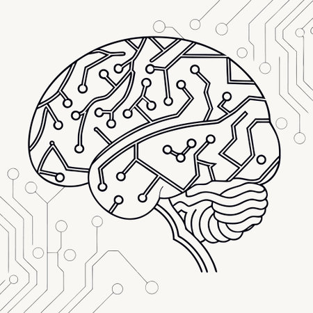 Brain and circuit board. Artificial intelligence and machine learning. Vector illustration.のイラスト素材