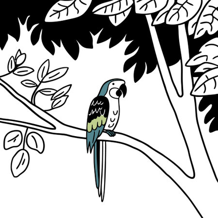Parrot sitting on a tree branch. Coloring book for adults.のイラスト素材