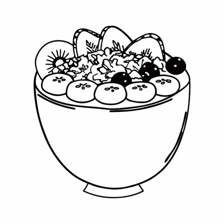 bowl with fruits and vegetables kawaii cartoon vector illustration graphic designのイラスト素材