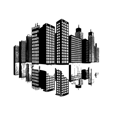 cityscape design over white background, vector illustration.  black and white silhouetteのイラスト素材