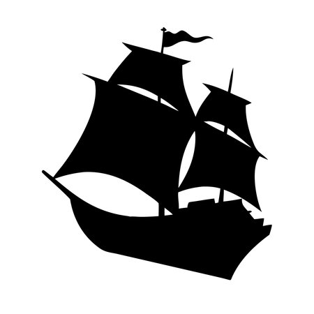 Silhouette of a sailing ship on a white background. Vector illustrationのイラスト素材