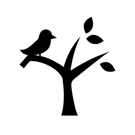tree with bird silhouette style icon design, Nature plant summer season environment natural and ecology theme Vector illustrationのイラスト素材