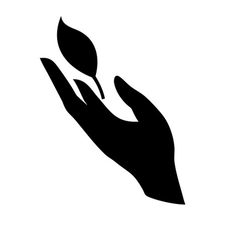 hand with leaf icon over white background, silhouette style, vector illustrationのイラスト素材