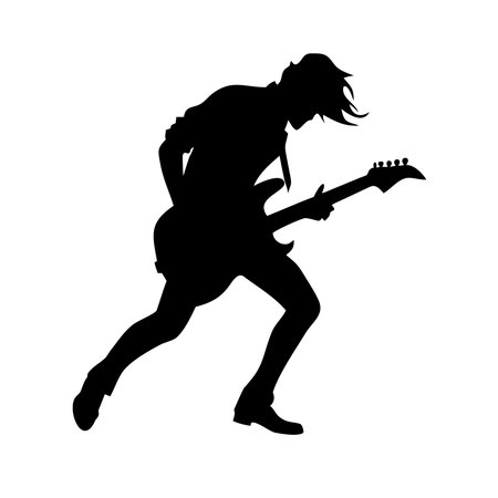 Silhouette of a rock musician playing electric guitar. Vector illustrationのイラスト素材
