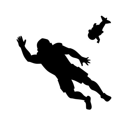 Silhouette of a football player jumping with a ball. Vector illustrationのイラスト素材