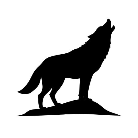 Silhouette of a wolf on a rock. Vector illustration.のイラスト素材