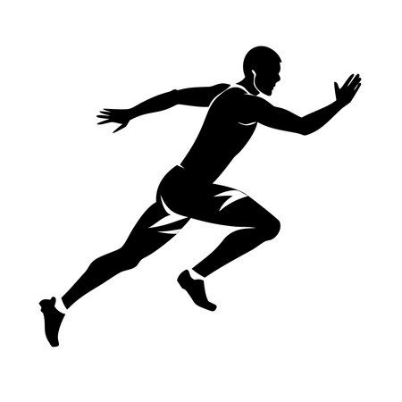 Running man silhouette isolated on white background, vector illustration. Athletethon runner.のイラスト素材