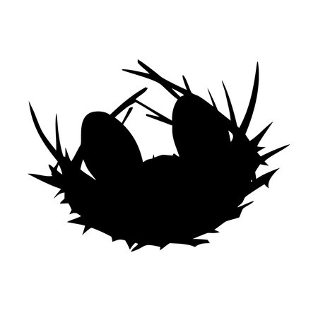 Nest with eggs. Black silhouette on white background. Vector illustrationのイラスト素材