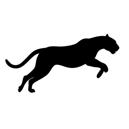 Black silhouette of a running leopard on a white background. Vector illustrationのイラスト素材