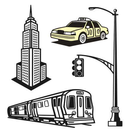 Vector illustration of a train on a background of skyscrapers.のイラスト素材
