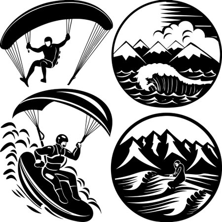 Kitesurfers.Vector illustration ready for vinyl cutting.のイラスト素材