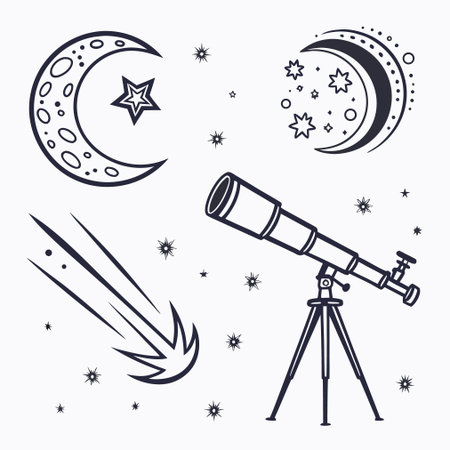Telescope, stars and moon on white background. Vector illustration.のイラスト素材