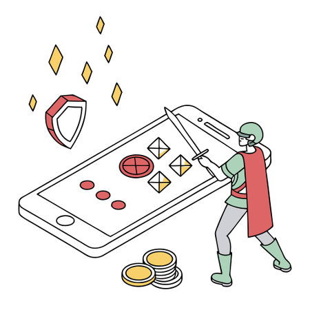 Vector illustration of a cartoon character using a smartphone to play online games.のイラスト素材