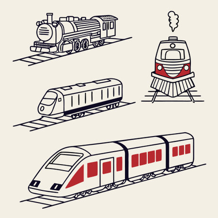 Train and locomotive icons set. Vector illustration in vintage style.のイラスト素材