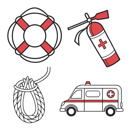 Ambulance and lifebuoy icon set. Vector illustration.のイラスト素材