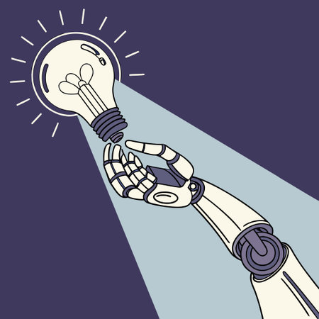 Robot hand holding lightbulb. Artificial intelligence concept. Vector illustrationのイラスト素材