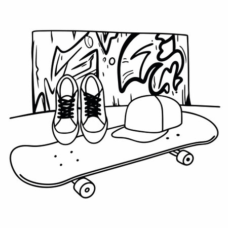 Skateboard and cap. Vector illustration of a skateboard.のイラスト素材