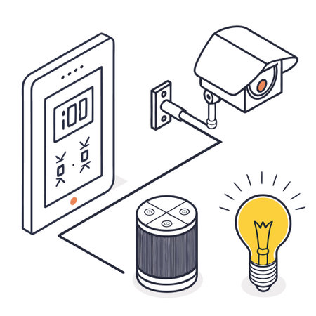 Smartphone with security camera and lightbulb. Vector illustration.のイラスト素材