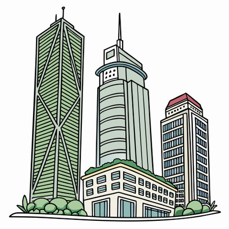 Skyscrapers in the city. Vector illustration on white background.のイラスト素材