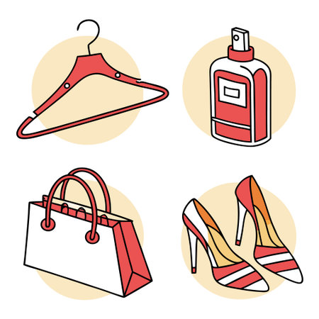 Shopping bag, shoes and handbag icons set. Vector illustrationのイラスト素材