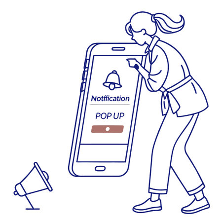 Vector illustration of a woman using a smartphone with a notification on the screen.のイラスト素材
