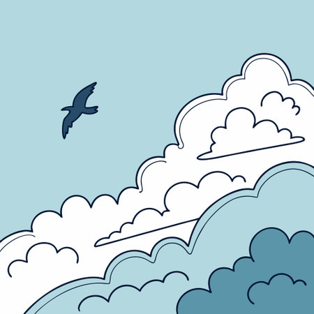 Seagull flying in the clouds. Vector illustration of a seagull.のイラスト素材
