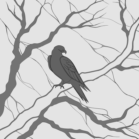Silhouette of a crow on a tree. Vector illustration.のイラスト素材