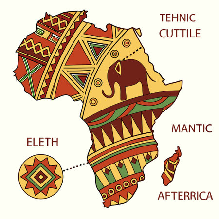 Ethnic map of Africa with elephant and tribal ornaments.のイラスト素材
