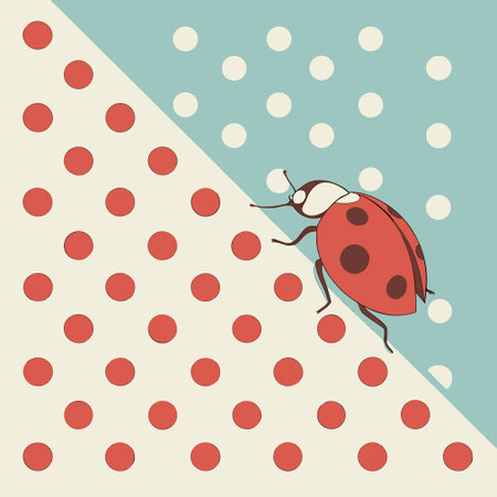 Ladybug on polka dot background. Cute vector illustration.のイラスト素材
