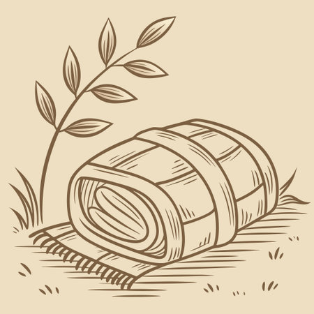 Rolls of bread and a branch of a plant. Vector illustrationのイラスト素材