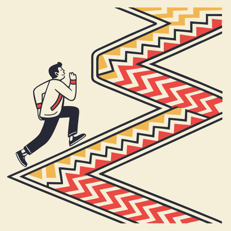 Businessman running up the stairs. Vector illustration in retro style.